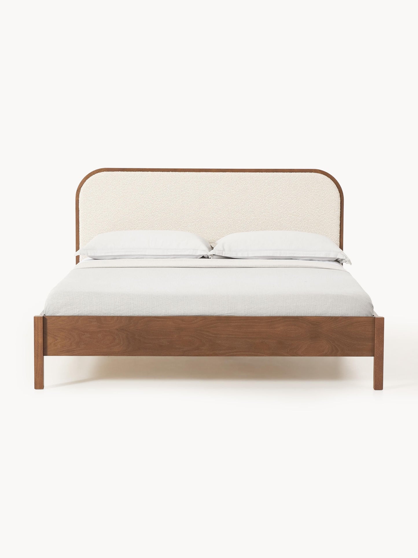 Jonseld Wooden Bed with Bouclé Headboard