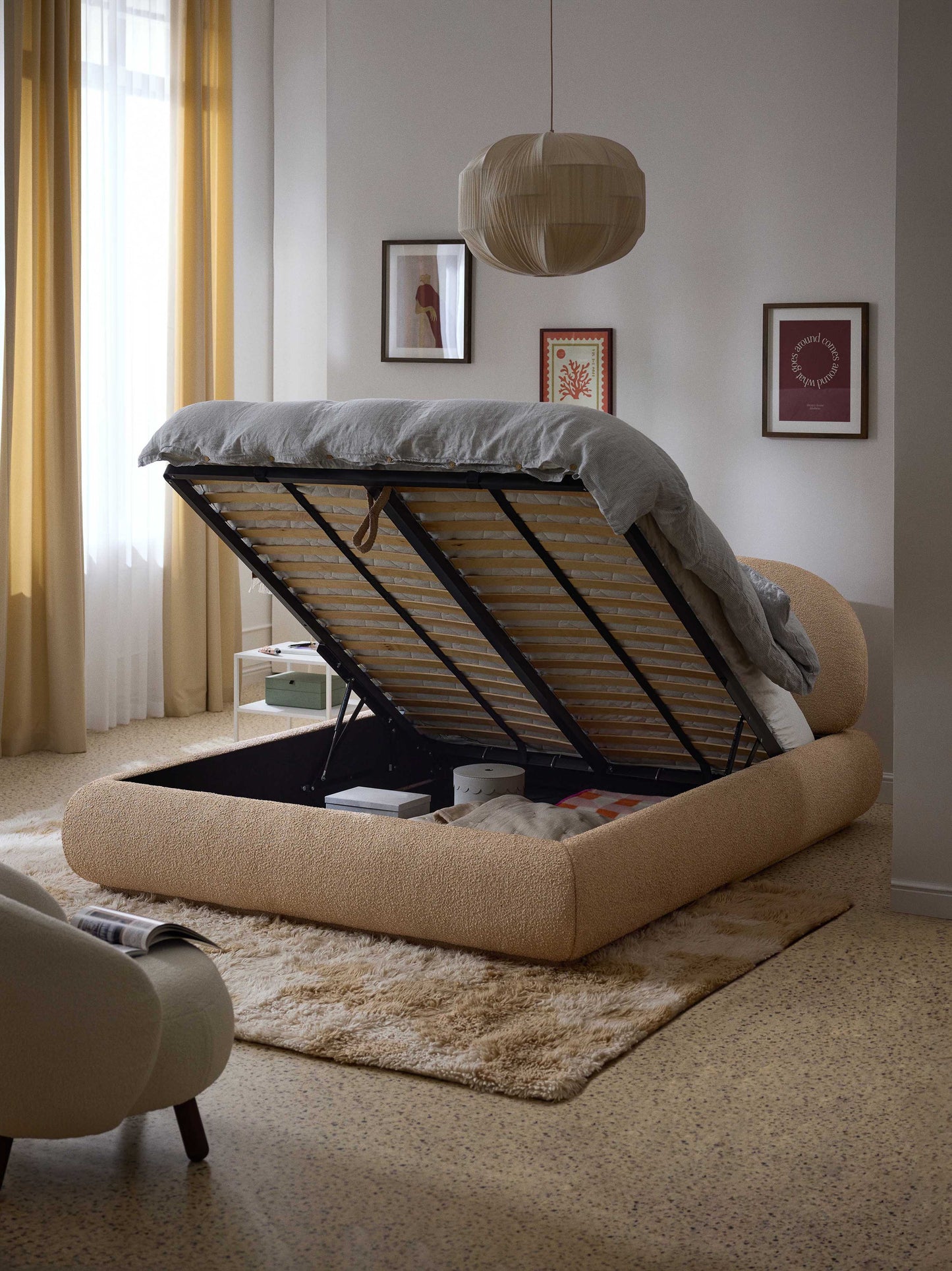 Albrisa Upholstered Bed with Storage, Bouclé