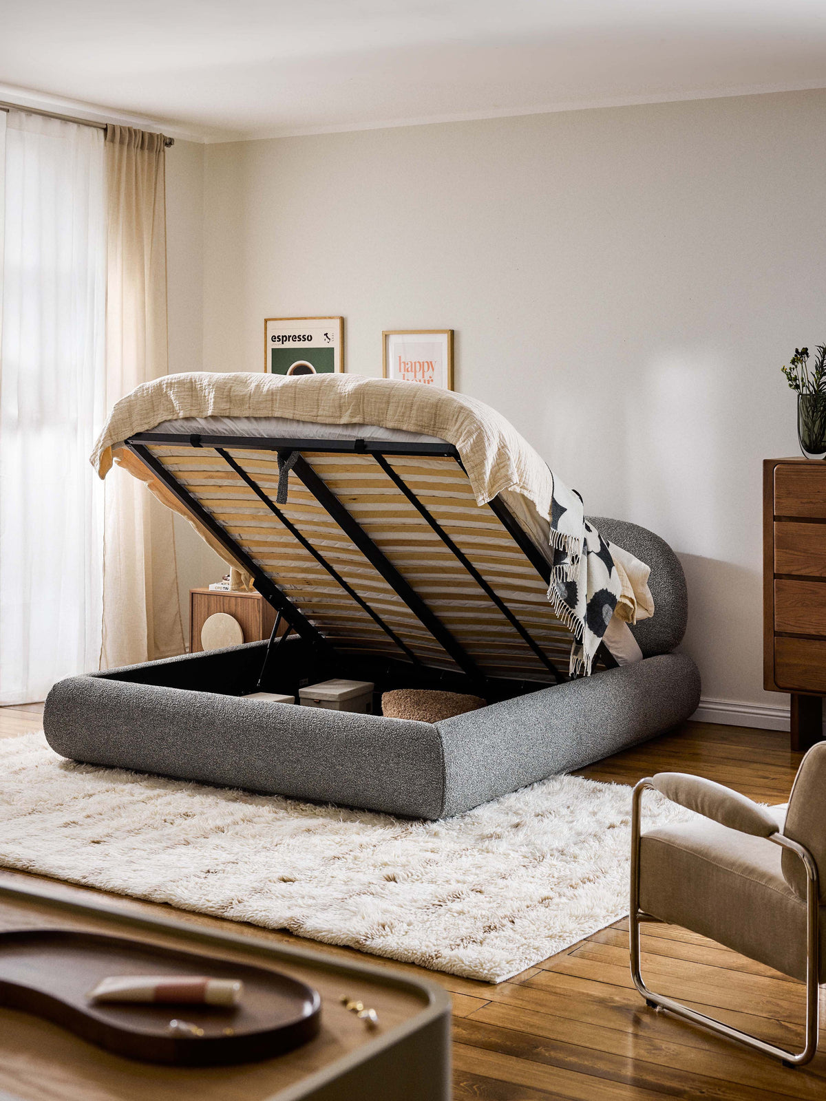 Albrisa Upholstered Bed with Storage, Bouclé