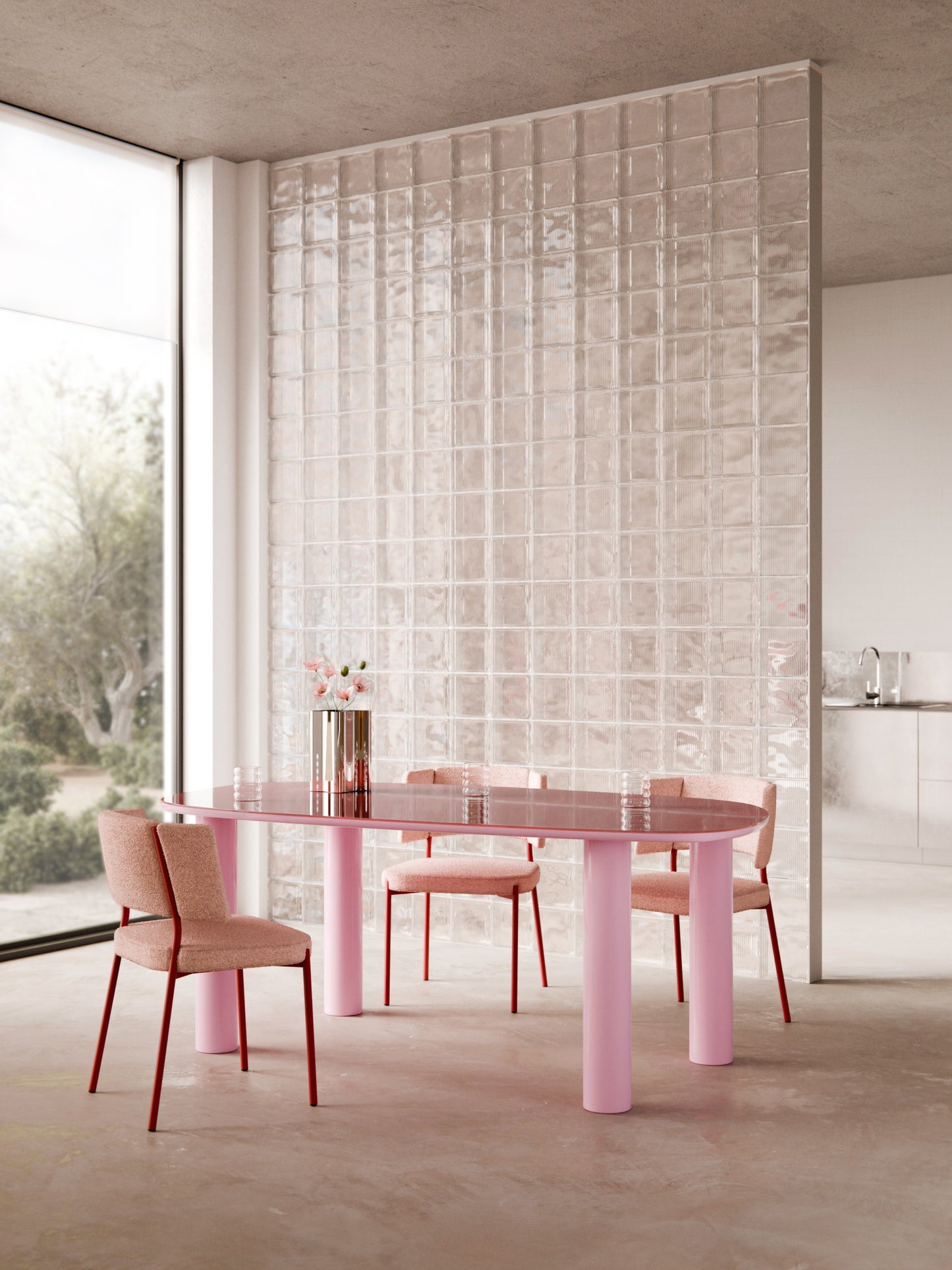 Benveno Organic Dining Table with Glass Top, 200 x 110 cm