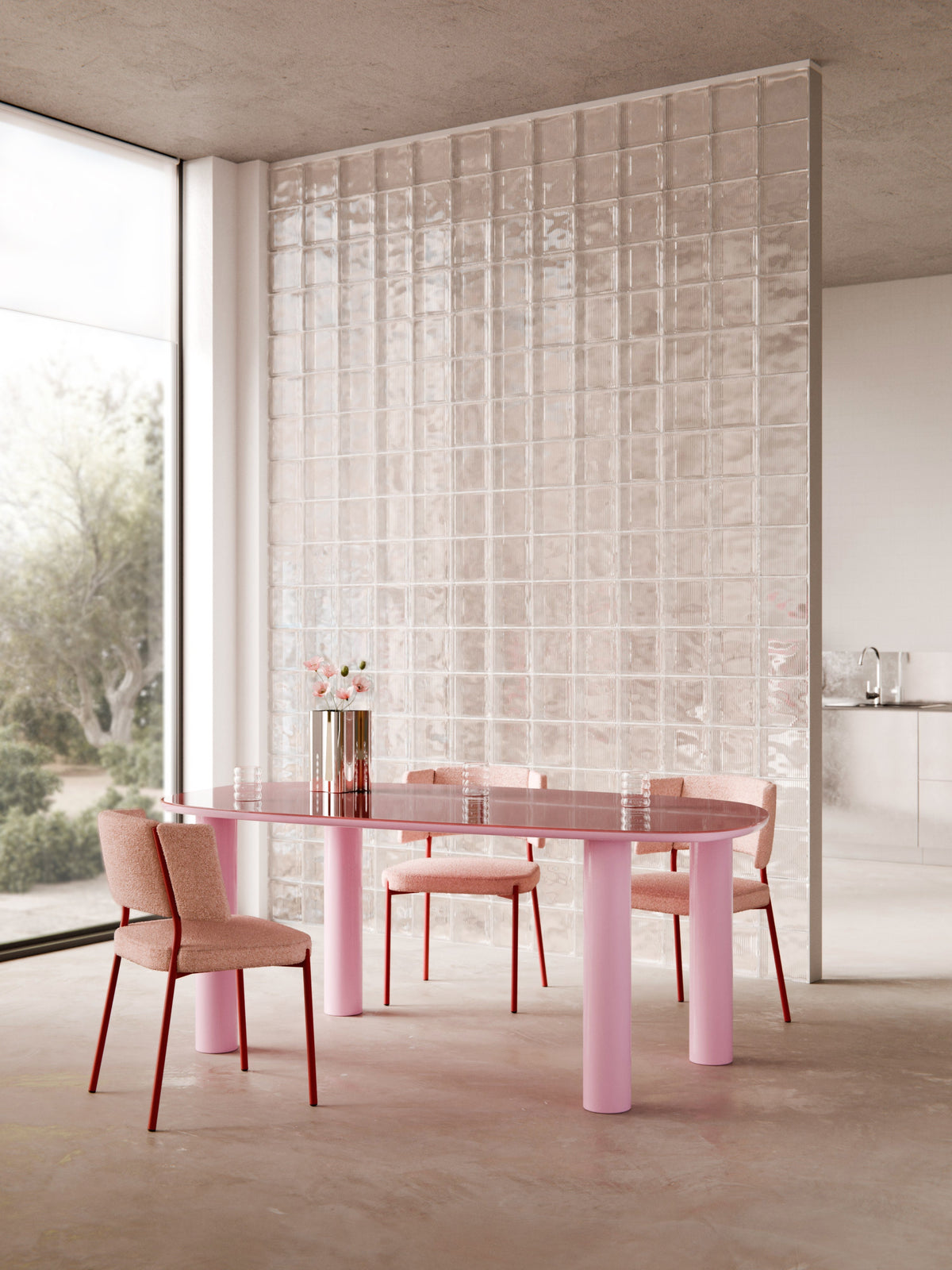 Benveno Organic Dining Table with Glass Top, 200 x 110 cm