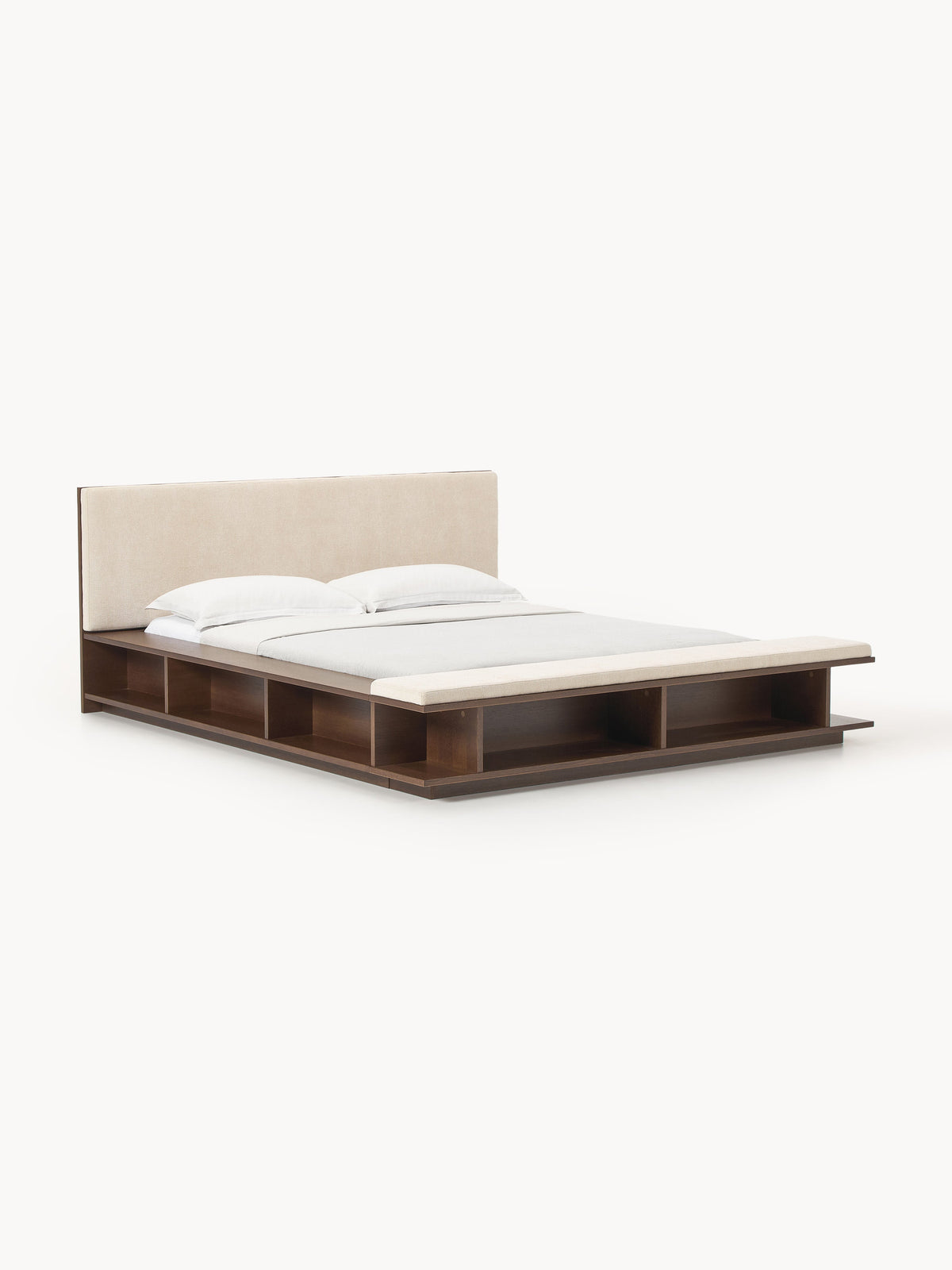 Clarseld Wooden Bed Frame with Side Shelves and Bench