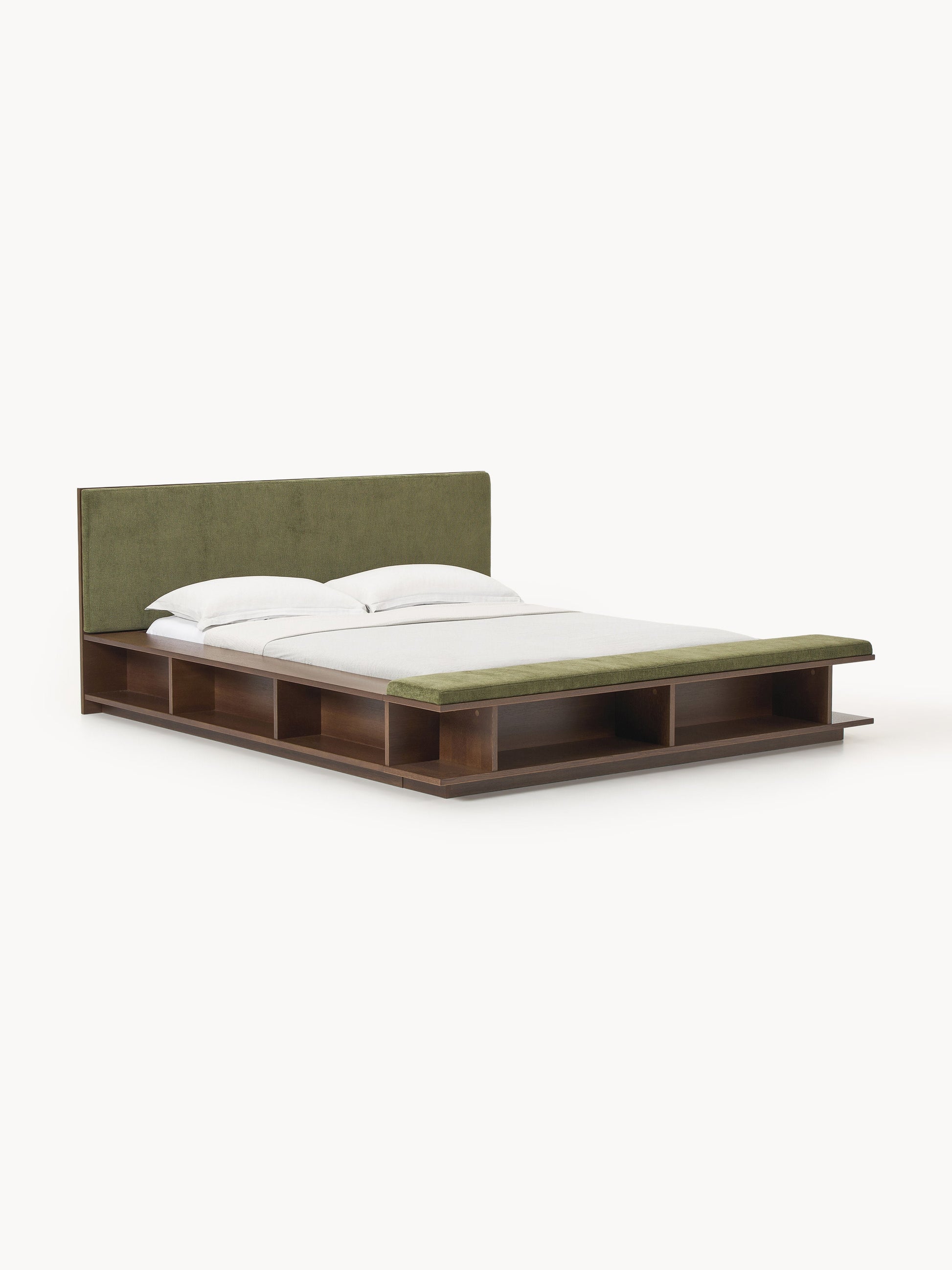 Clarseld Wooden Bed Frame with Side Shelves and Bench