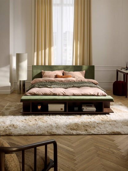 Clarseld Wooden Bed Frame with Side Shelves and Bench