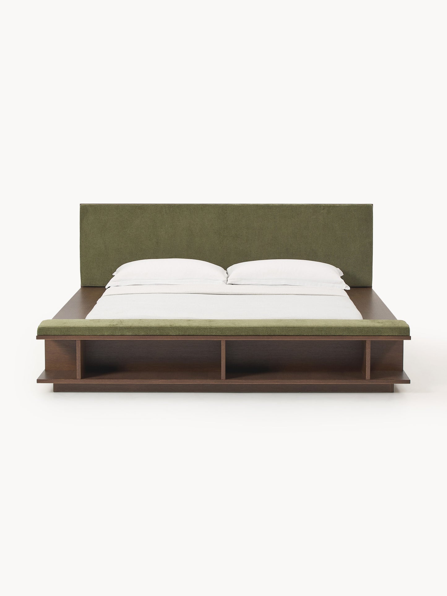 Clarseld Wooden Bed Frame with Side Shelves and Bench