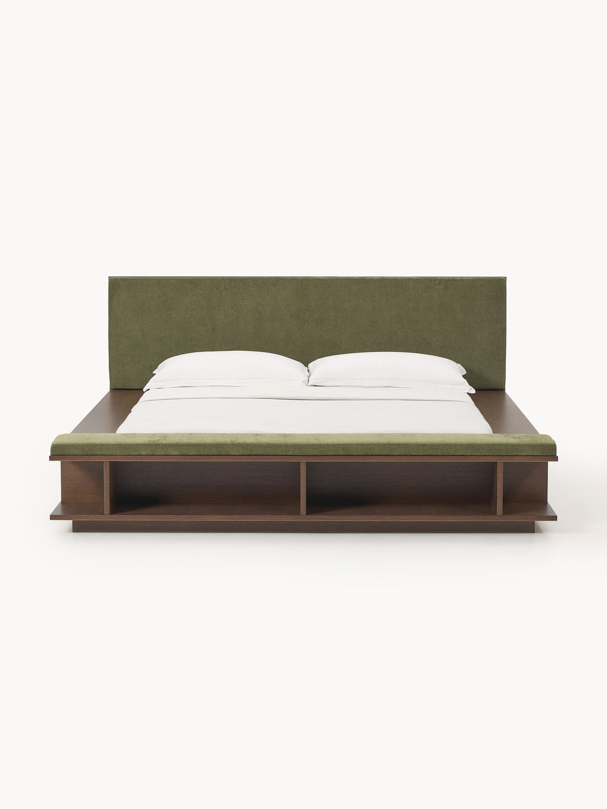 Clarseld Wooden Bed Frame with Side Shelves and Bench