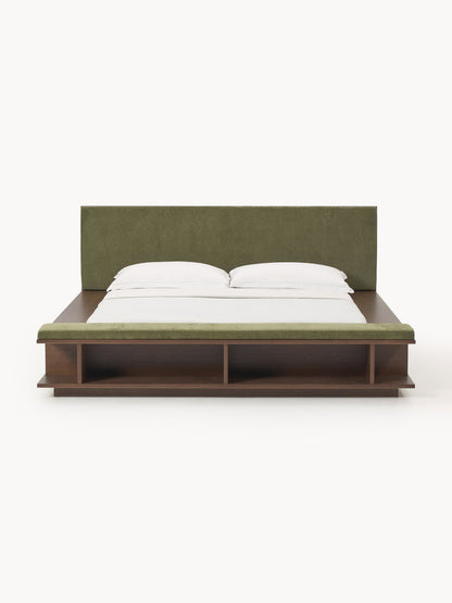 Clarseld Wooden Bed Frame with Side Shelves and Bench