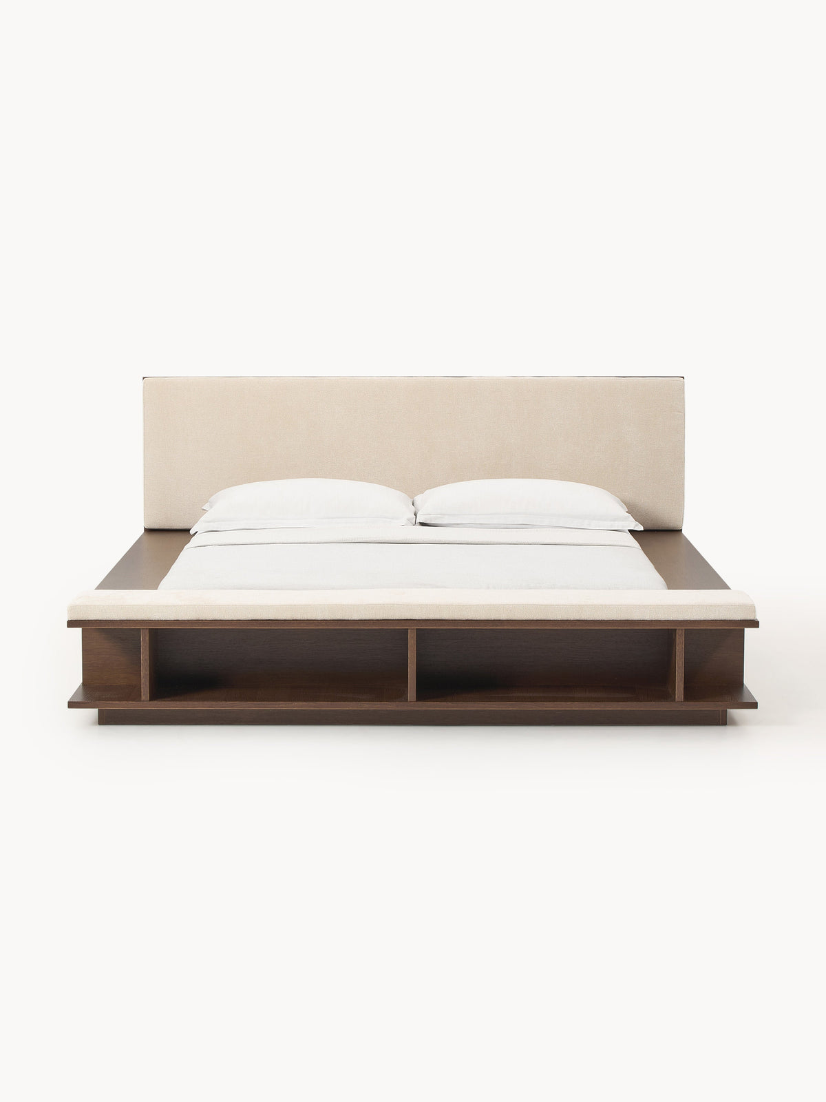 Clarseld Wooden Bed Frame with Side Shelves and Bench