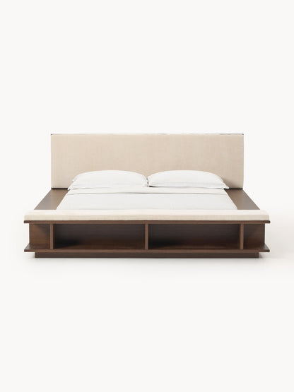 Clarseld Wooden Bed Frame with Side Shelves and Bench
