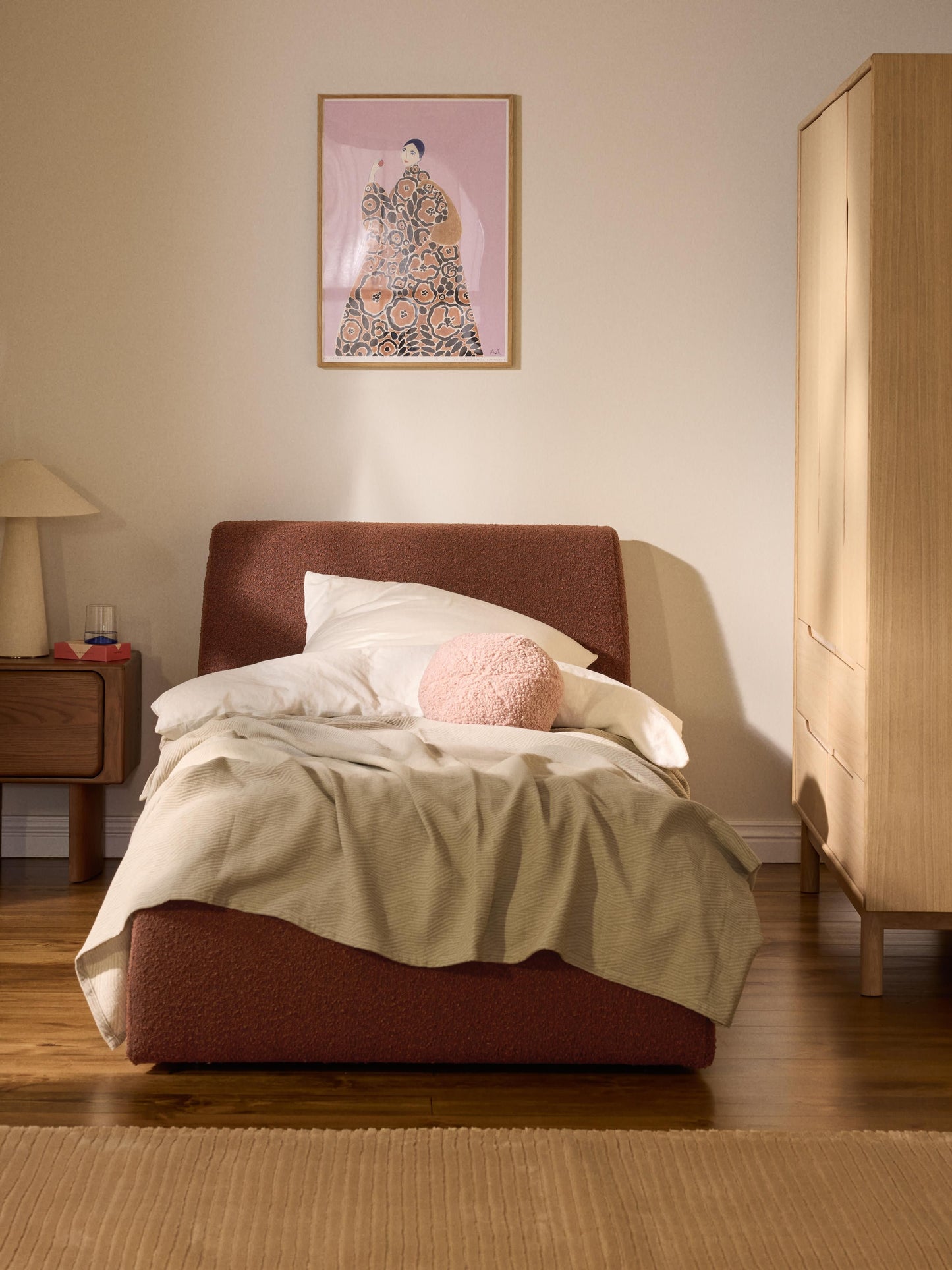 Clonoble Single Bed with Storage, Bouclé