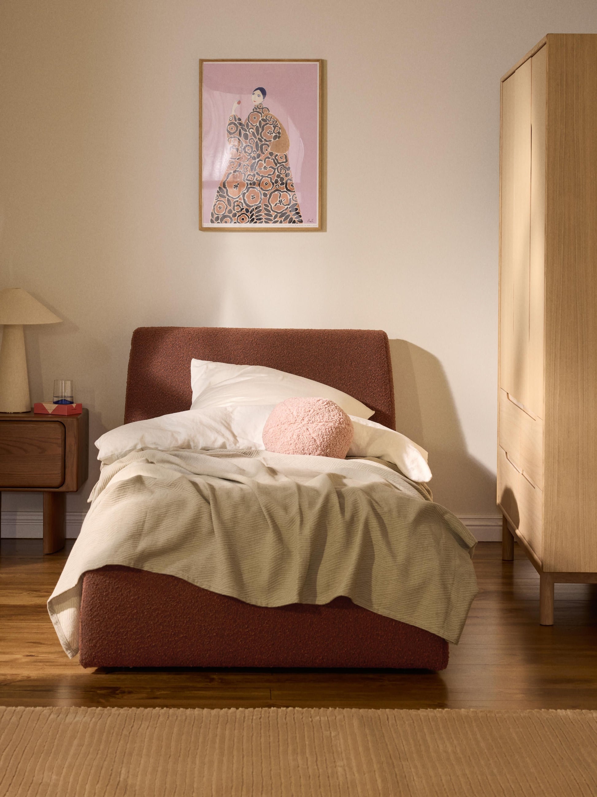 Clonoble Single Bed with Storage, Bouclé