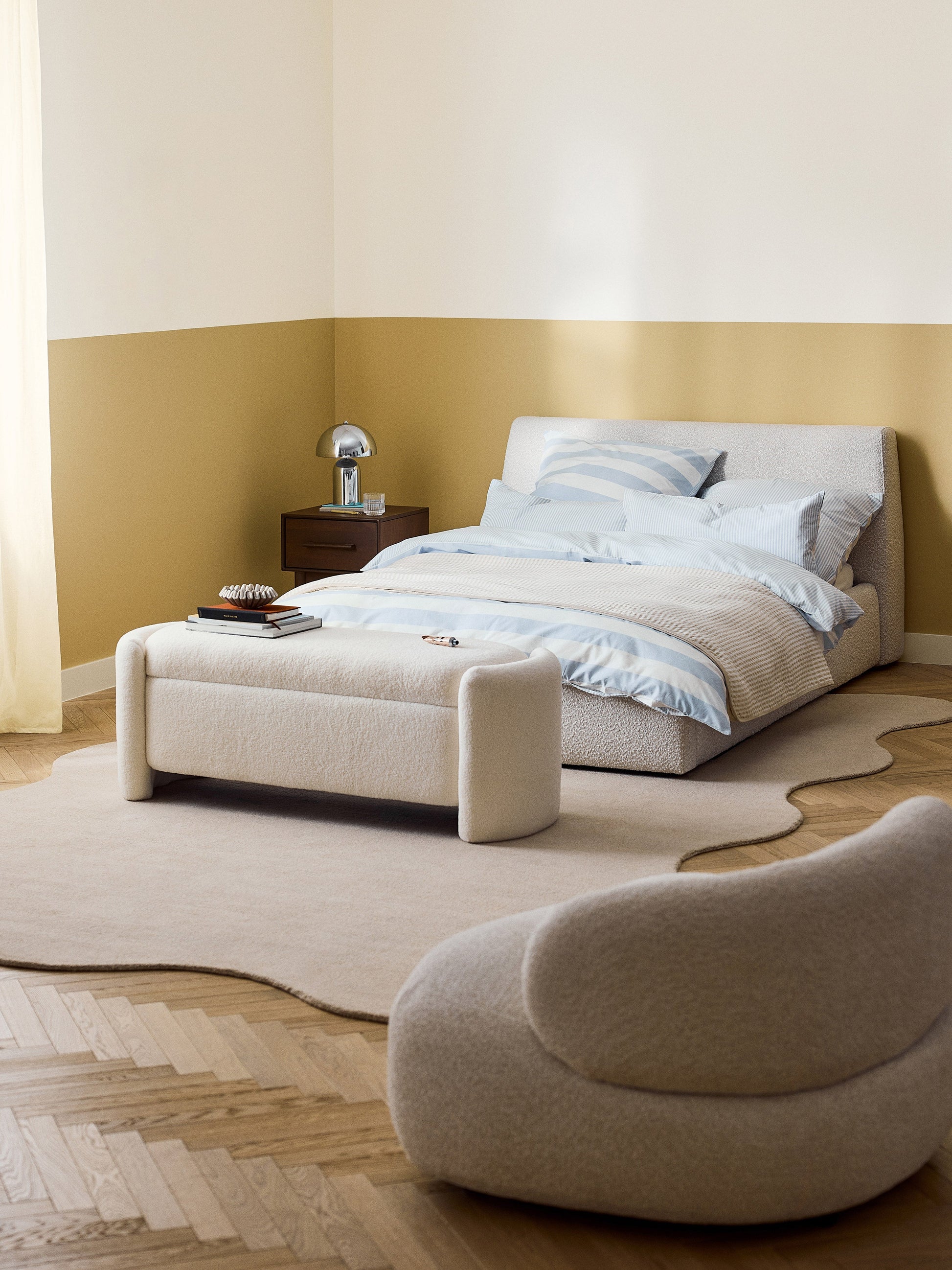 Clonoble Upholstered Bed in Bouclé
