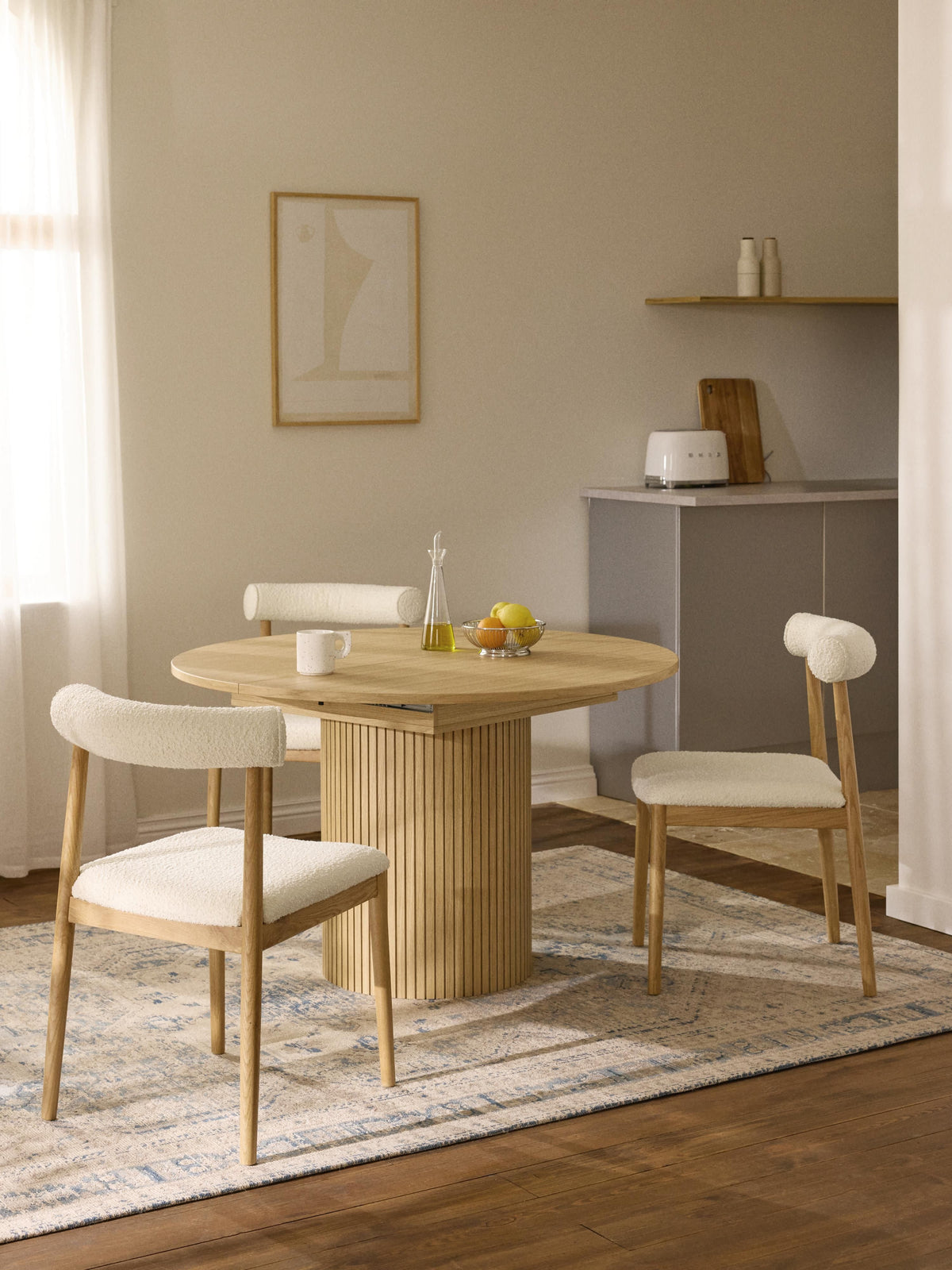 Filvern Extendable Dining Table with Grooved Texture, 120 - 160 x 75 cm