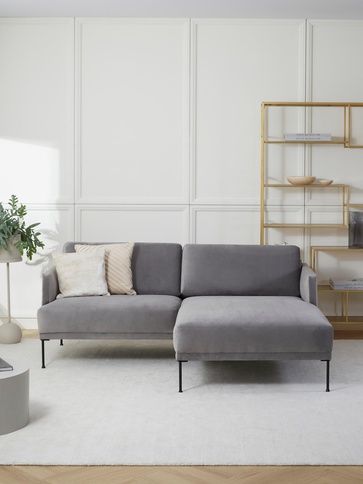 Fluvia Velvet Corner Sofa, Small