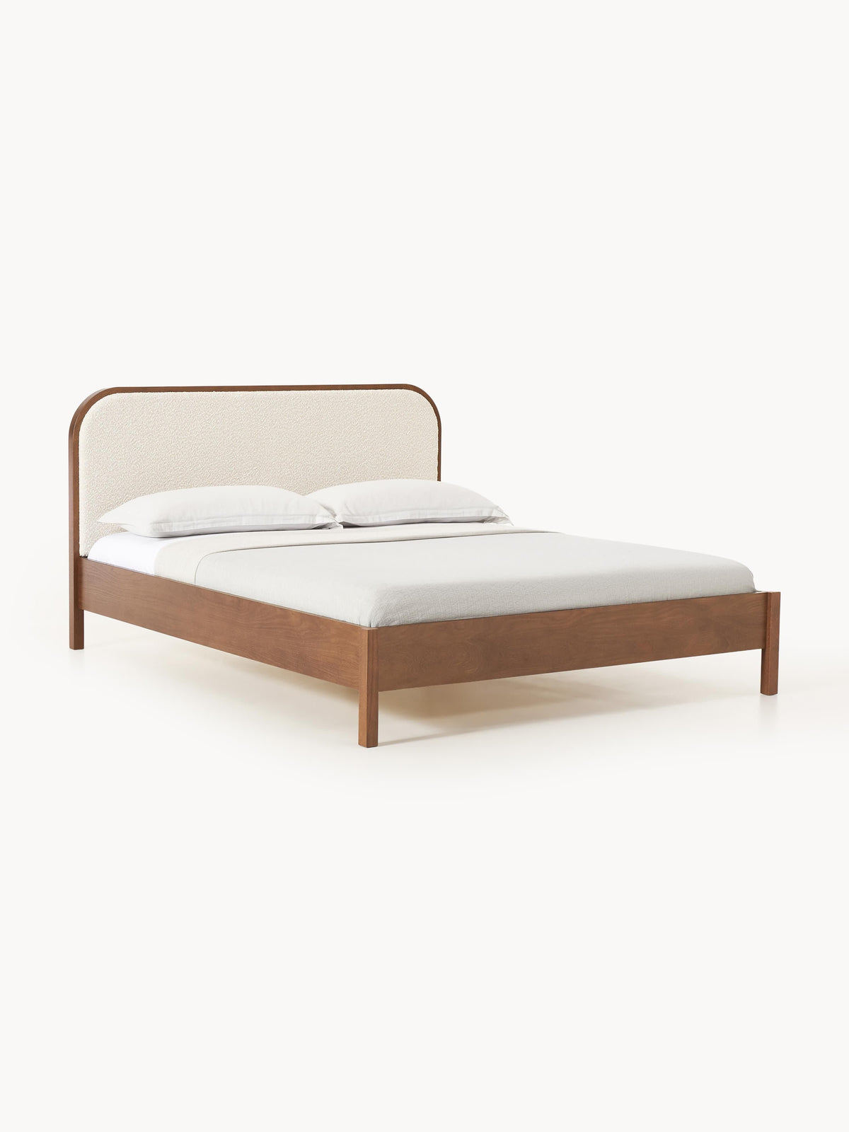 Jonseld Wooden Bed with Bouclé Headboard