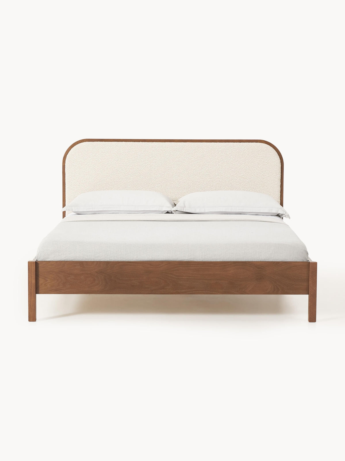 Jonseld Wooden Bed with Bouclé Headboard