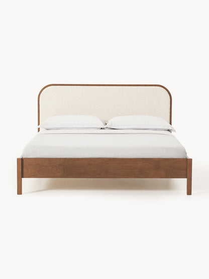 Jonseld Wooden Bed with Bouclé Headboard