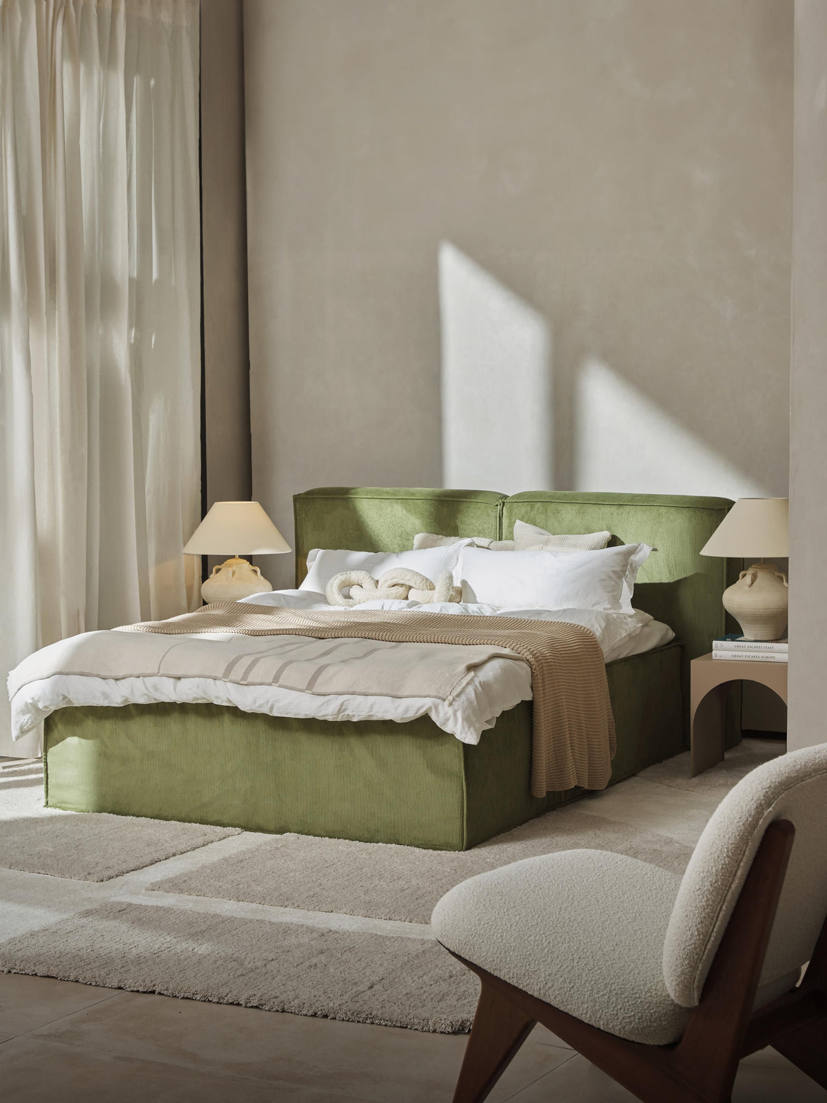 Lenoble Box Spring Bed in Corduroy