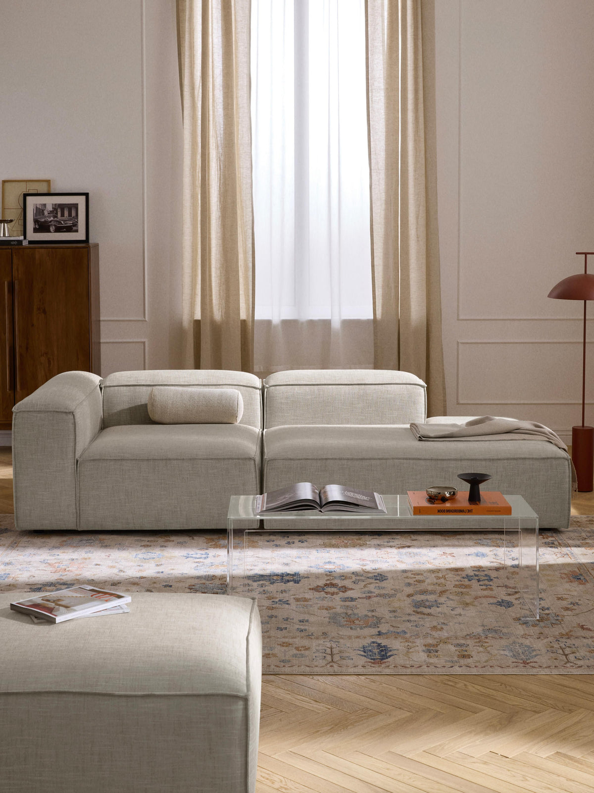 Lenoble Modular Linen Blend Ottoman