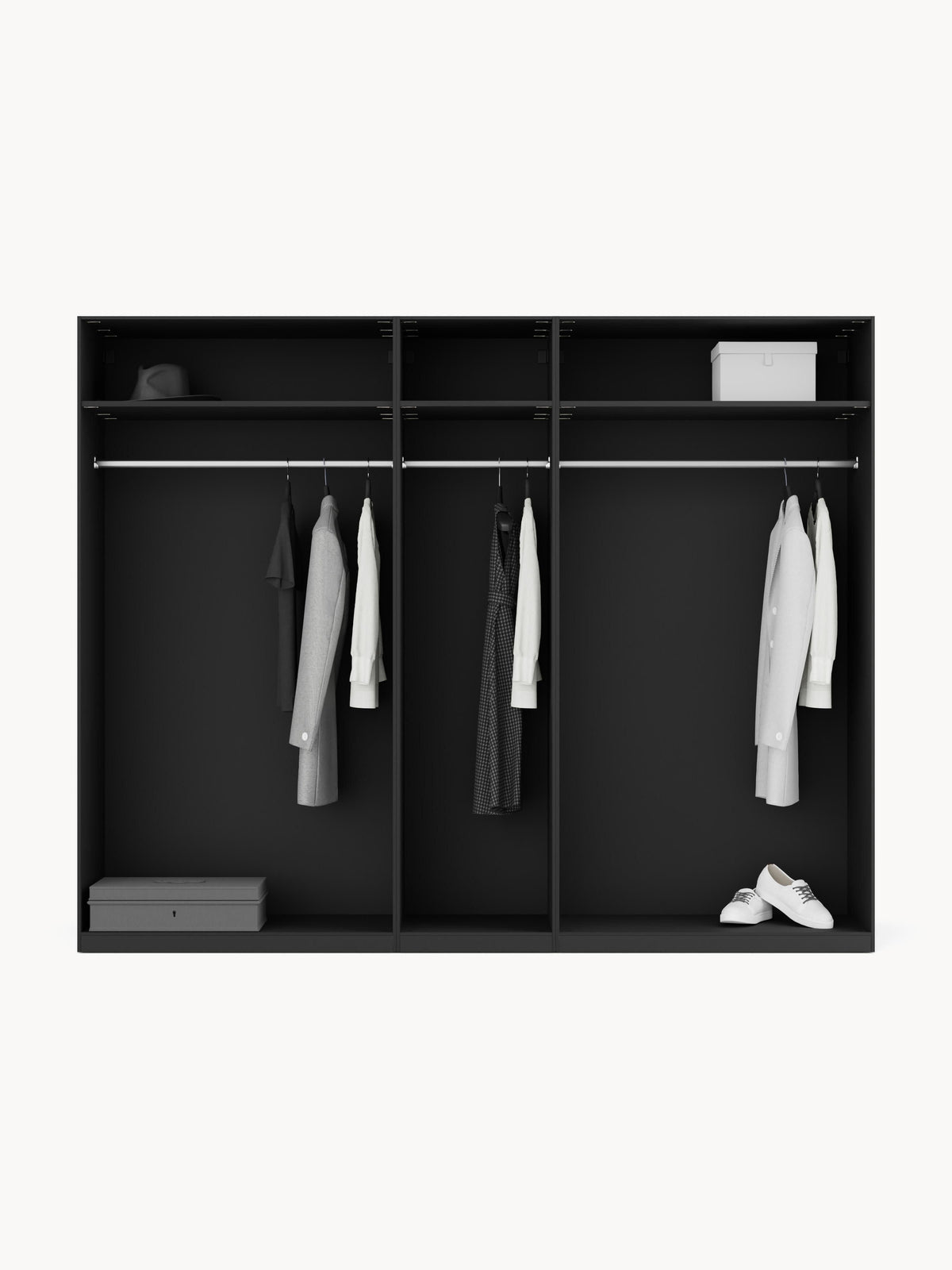 Lenveno Modular Hinged-Door Wardrobe, 250 cm Wide, in Various Sizes