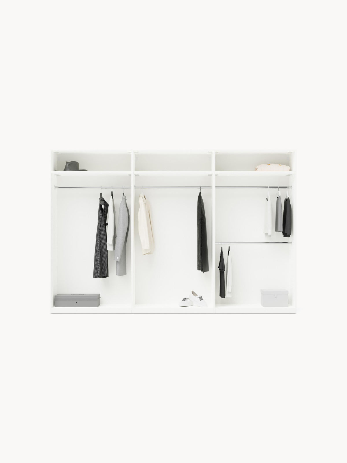 Lenveno Modular Hinged-Door Wardrobe, 300 cm Wide, in Various Sizes