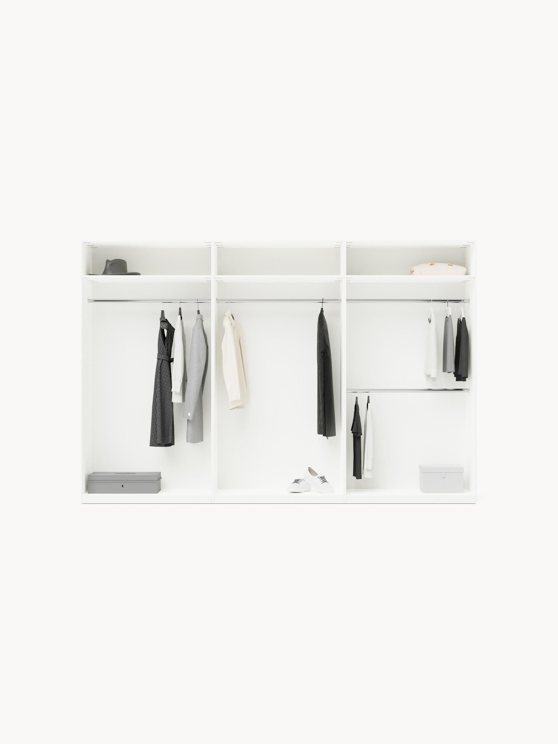 Lenveno Modular Hinged-Door Wardrobe, 300 cm Wide, in Various Sizes