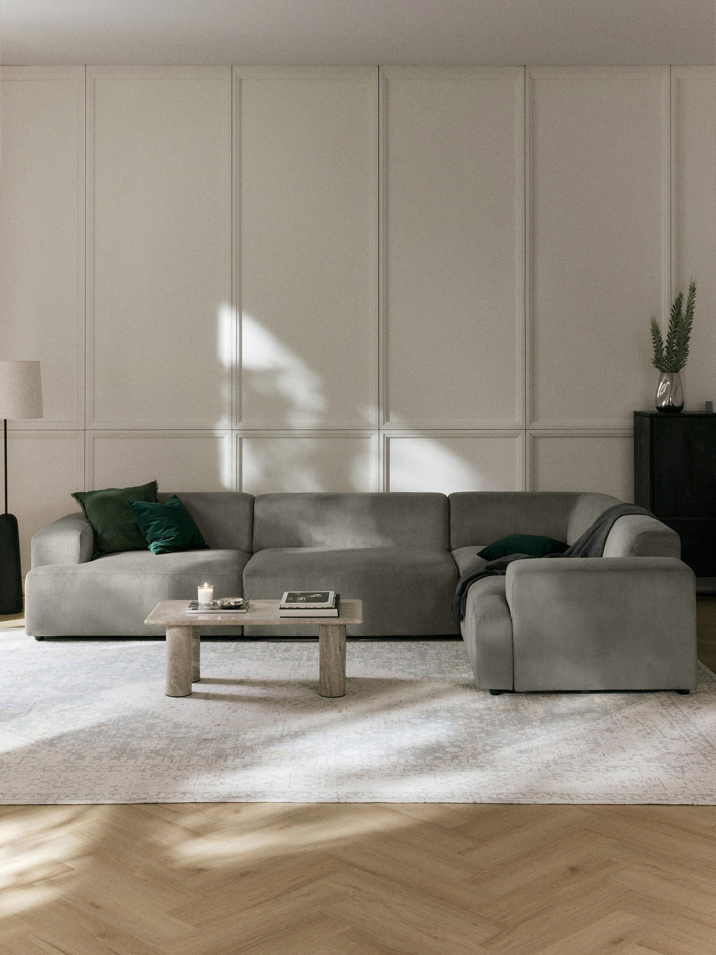 Melvinta Corduroy Corner Sofa, Large (4-Seater)