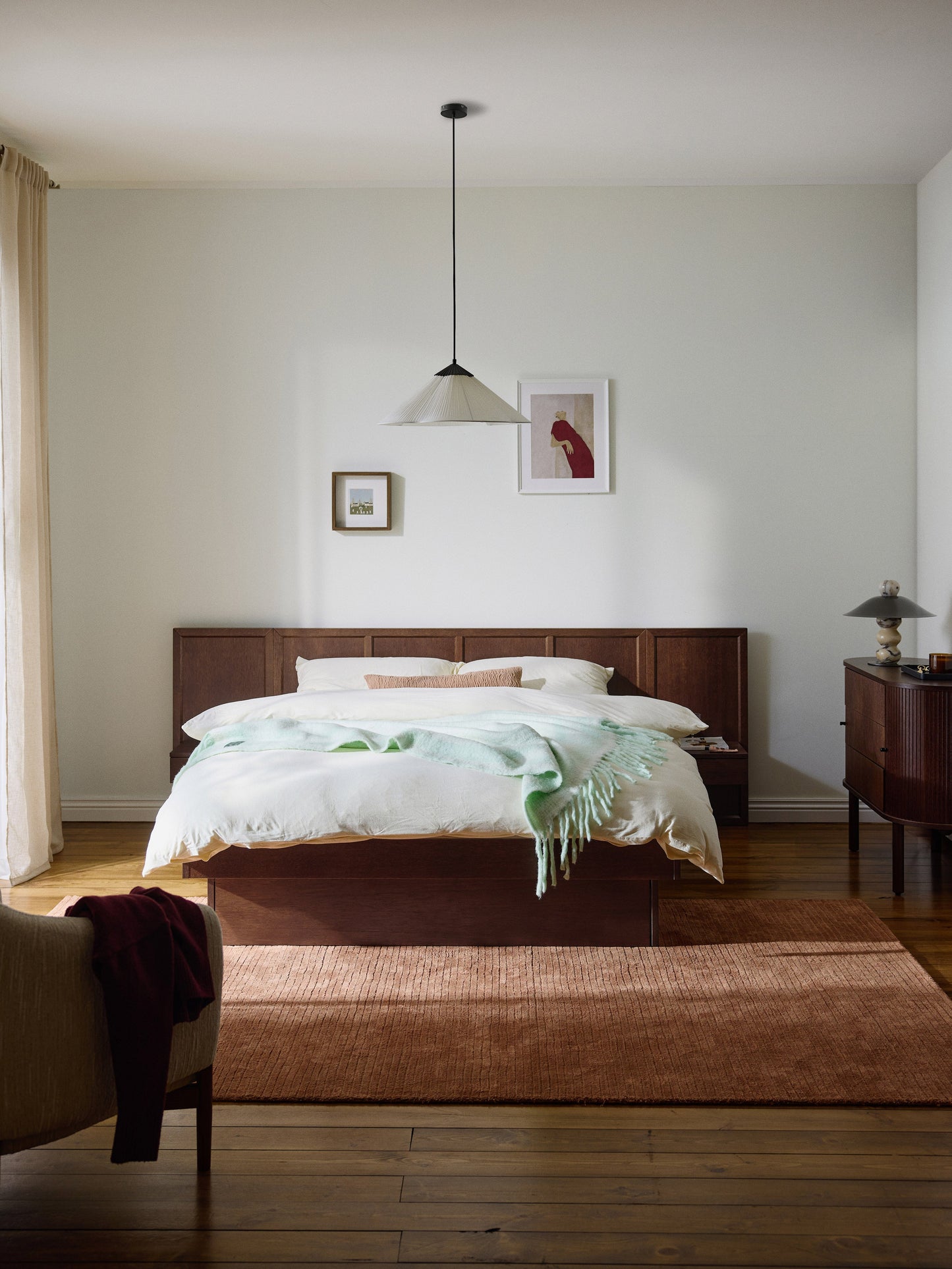 Nanquil Wooden Bed with Headboard and Bedside Tables