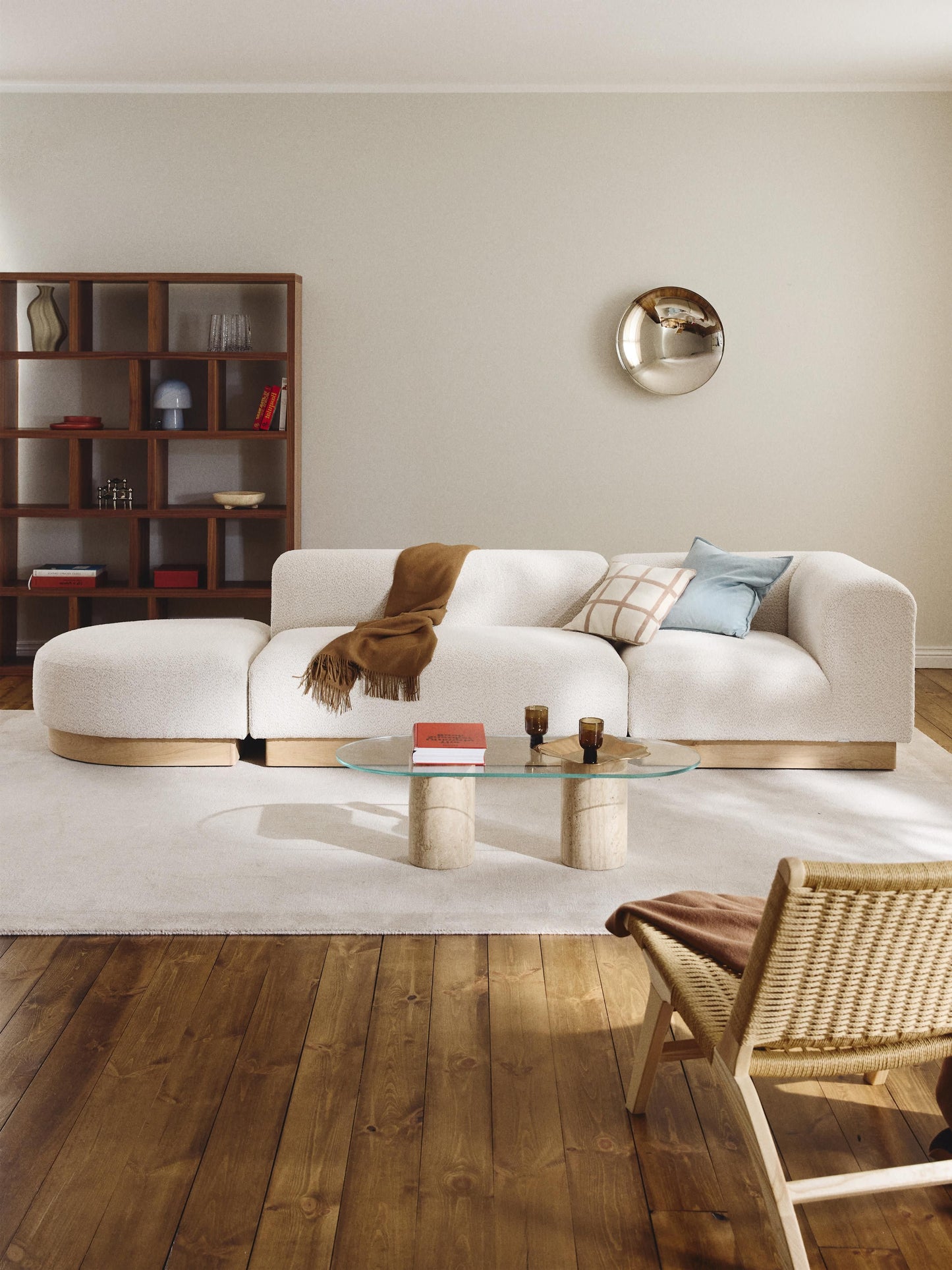Natvern Modular Teddy Bouclé Ottoman with Stool (Left/Right)