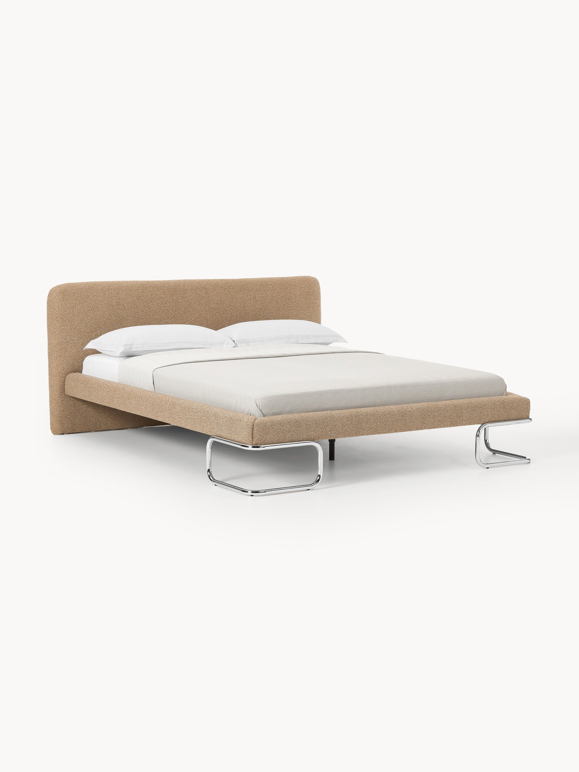 Olmeno Upholstered Bed in Bouclé with Metal Legs