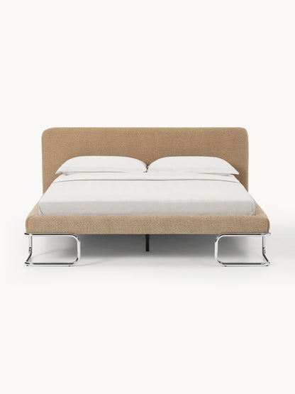Olmeno Upholstered Bed in Bouclé with Metal Legs