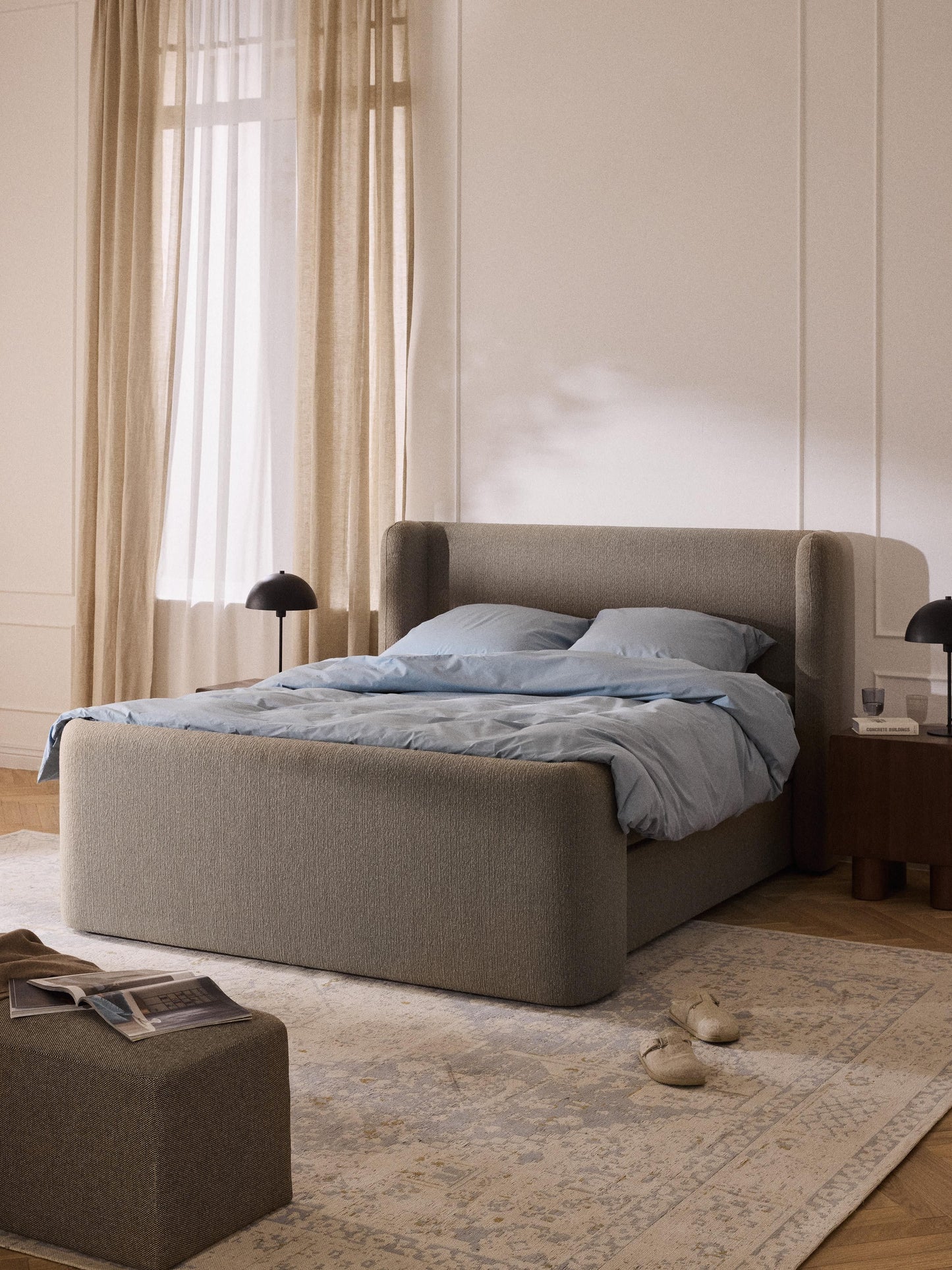 Perwell Box Spring Bed in Bouclé