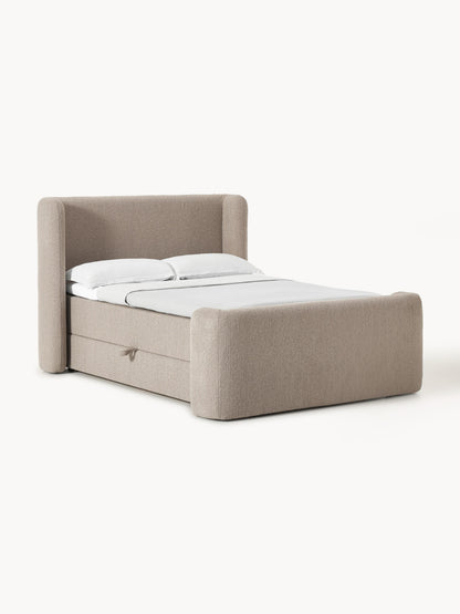 Perwell Box Spring Bed with Storage, Bouclé