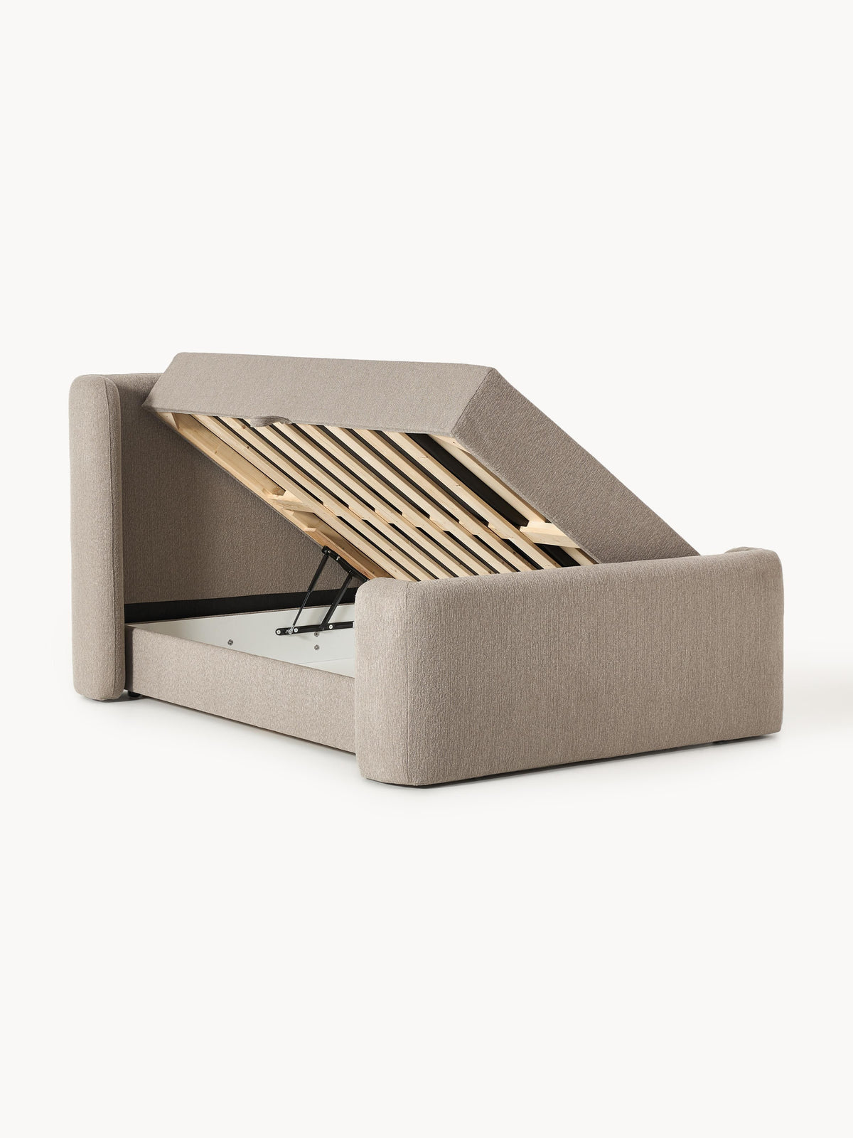 Perwell Box Spring Bed with Storage, Bouclé