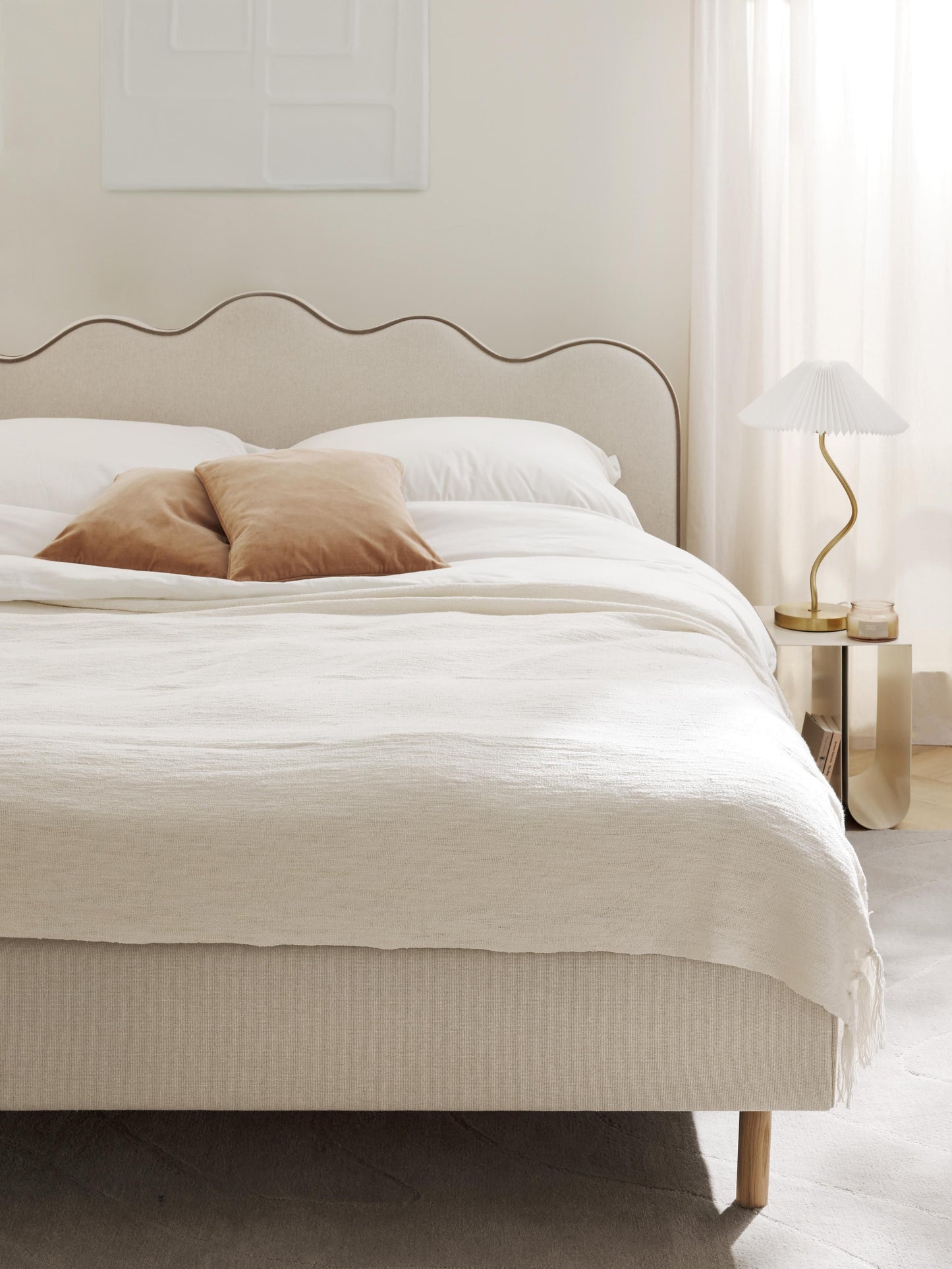 Romatta Upholstered Bed with Wavy Headboard