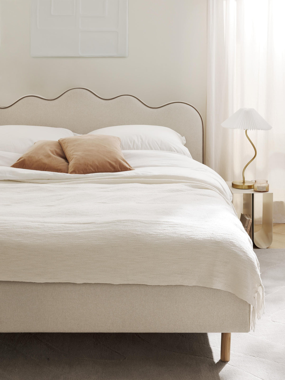 Romatta Upholstered Bed with Wavy Headboard