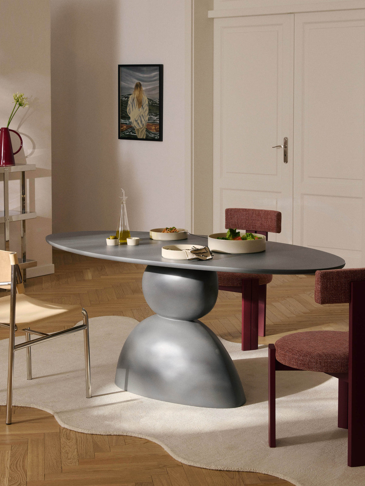 Sahilo Oval Dining Table with Organic Design, 180 x 90 cm