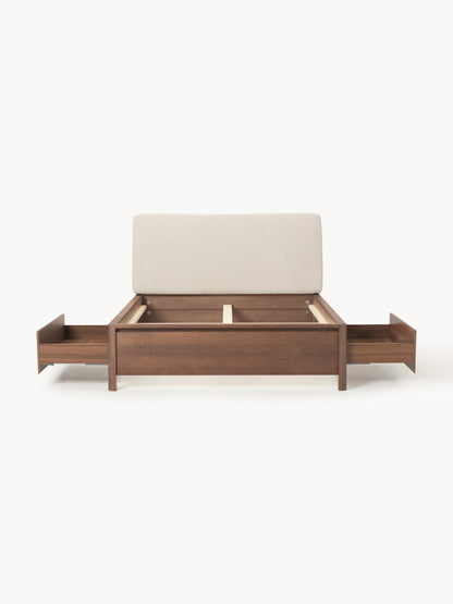 Santquil Wooden Bed with Drawers and Upholstered Headboard