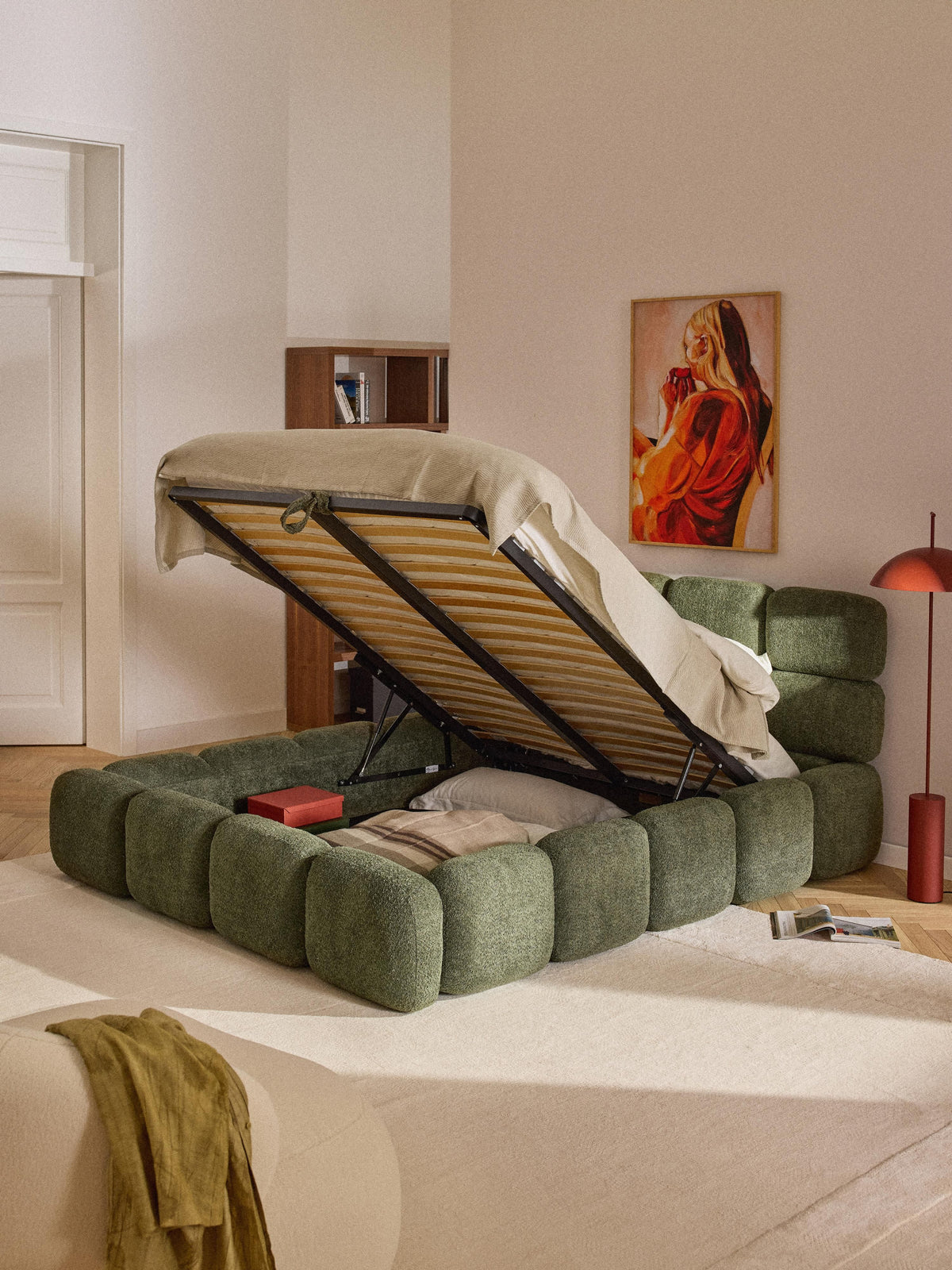 Taylisa Teddy Bouclé Upholstered Bed with Storage