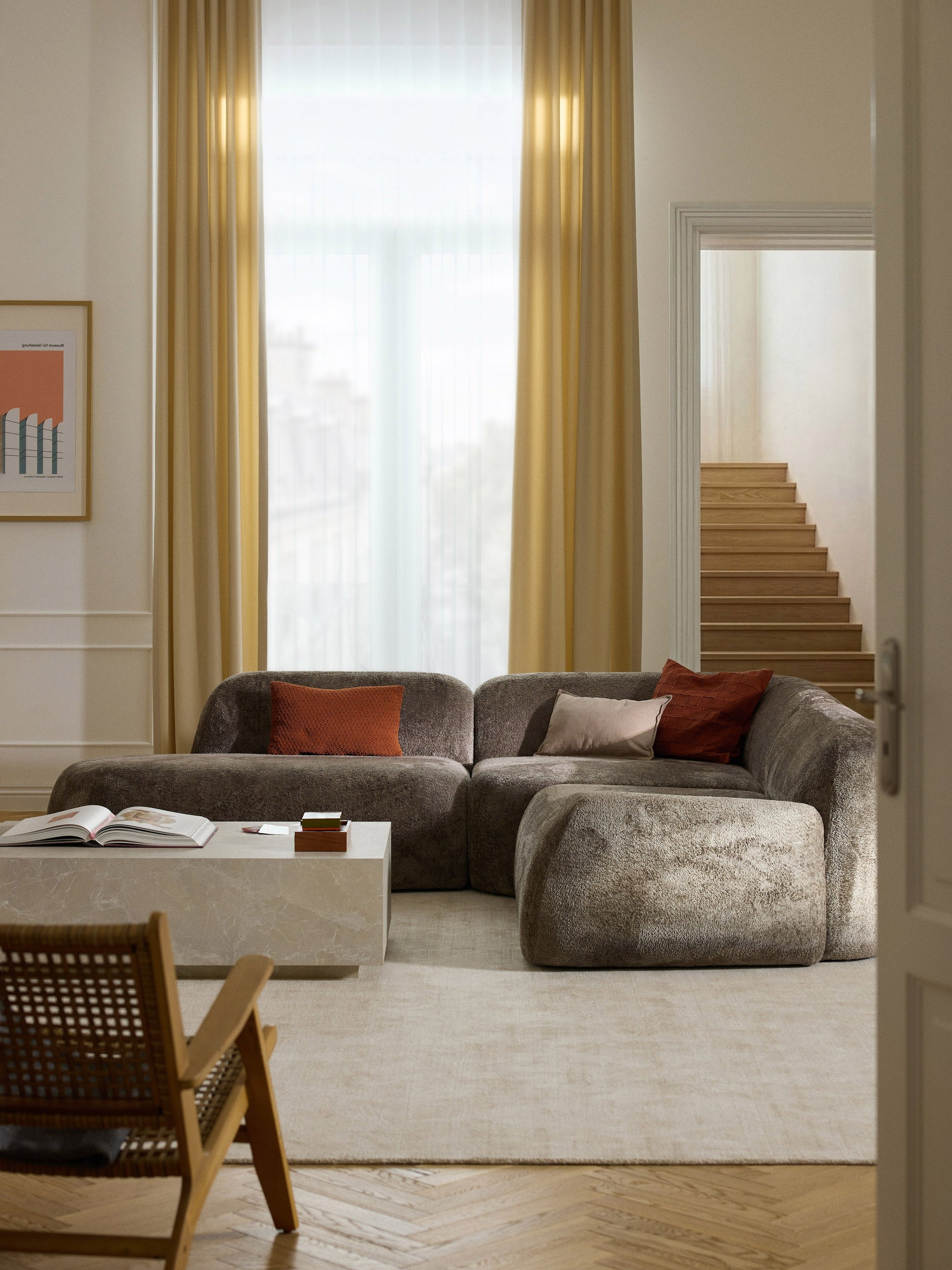Wolprima Modular Teddy Bouclé Corner Sofa (4-Seater) with Chaise Longue