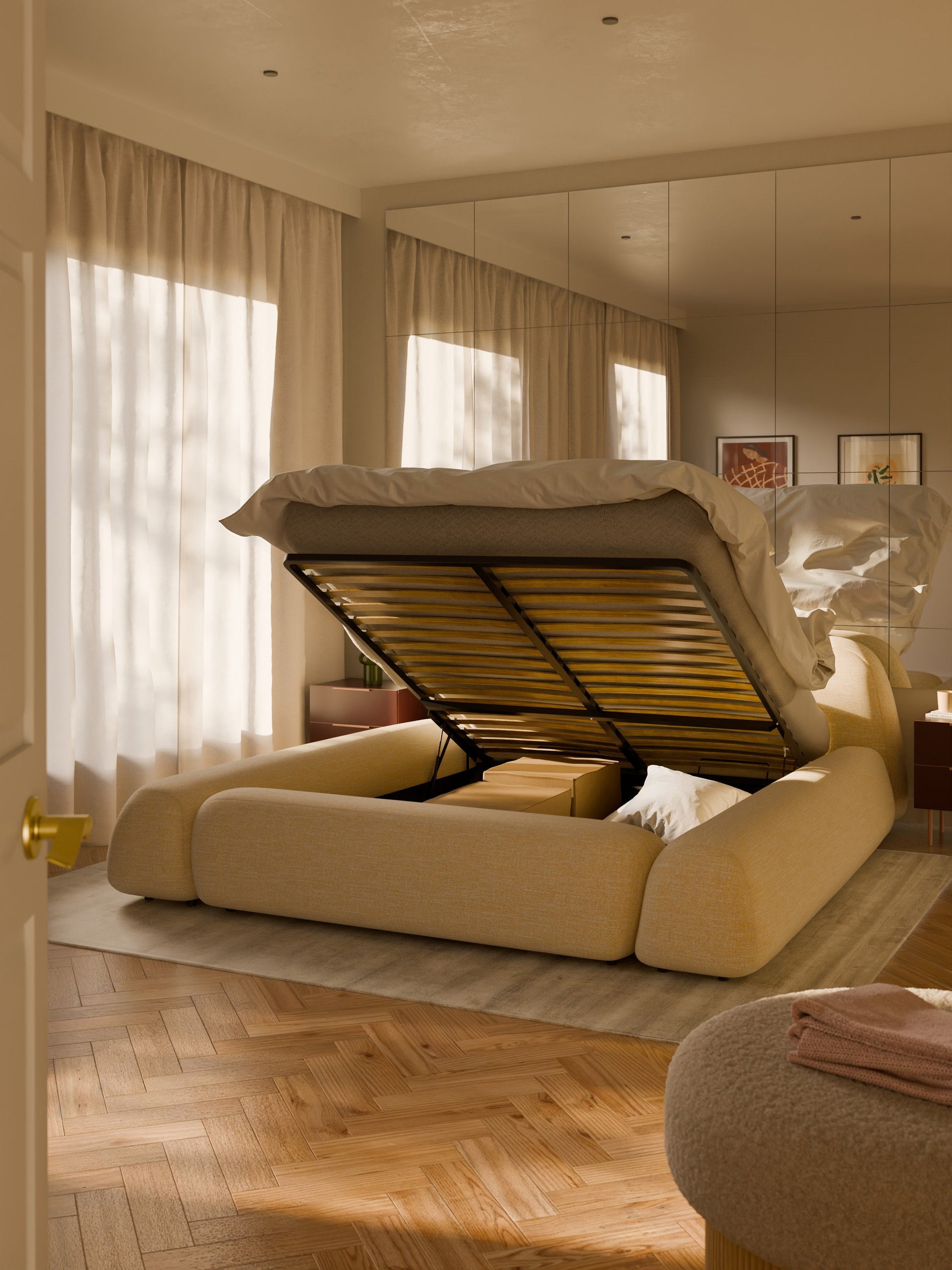 Wolprima Upholstered Storage Bed in Bouclé