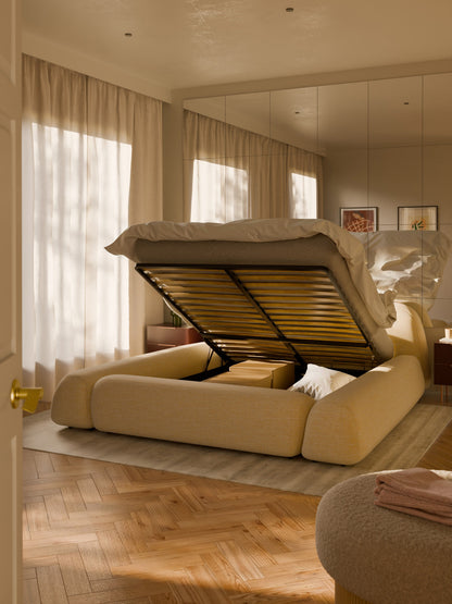 Wolprima Upholstered Storage Bed in Bouclé